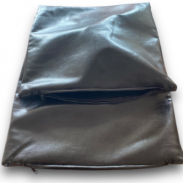 Yastık kılıfı, Siyah Renk Deri - 2 Adet 42X42 cm Boyutlarında Fermuarlı