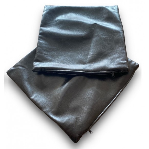 Yastık kılıfı, Siyah Renk Deri - 2 Adet 42X42 cm Boyutlarında Fermuarlı