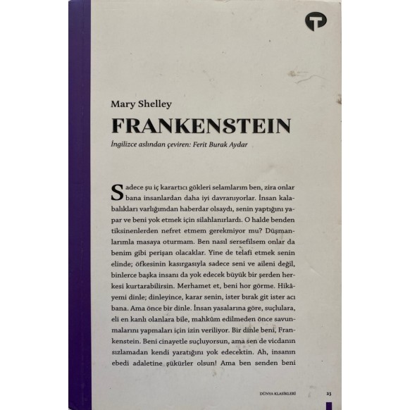 Frankenstein - Mary Shelley  Turkuvaz Kitap Yayınları  31,40 TL - eskicievi.com'da