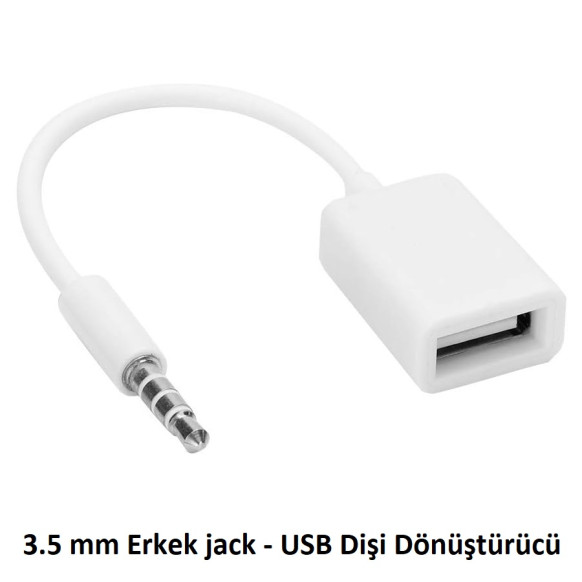 3.5 mm Erkek - Jack USB Dişi Dönüştürücü Adaptör Kablosu - AUX Ses Kablosu Dönüştürücü