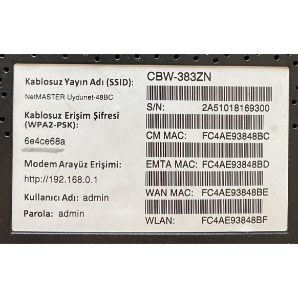 Netmaster Uydunet Docsis 3.0 Modem - CBW-383ZN