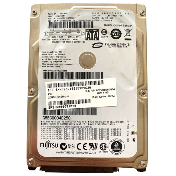 Fujitsu 250GB Sata Notebook Harddisk - Model : MHY2250BH