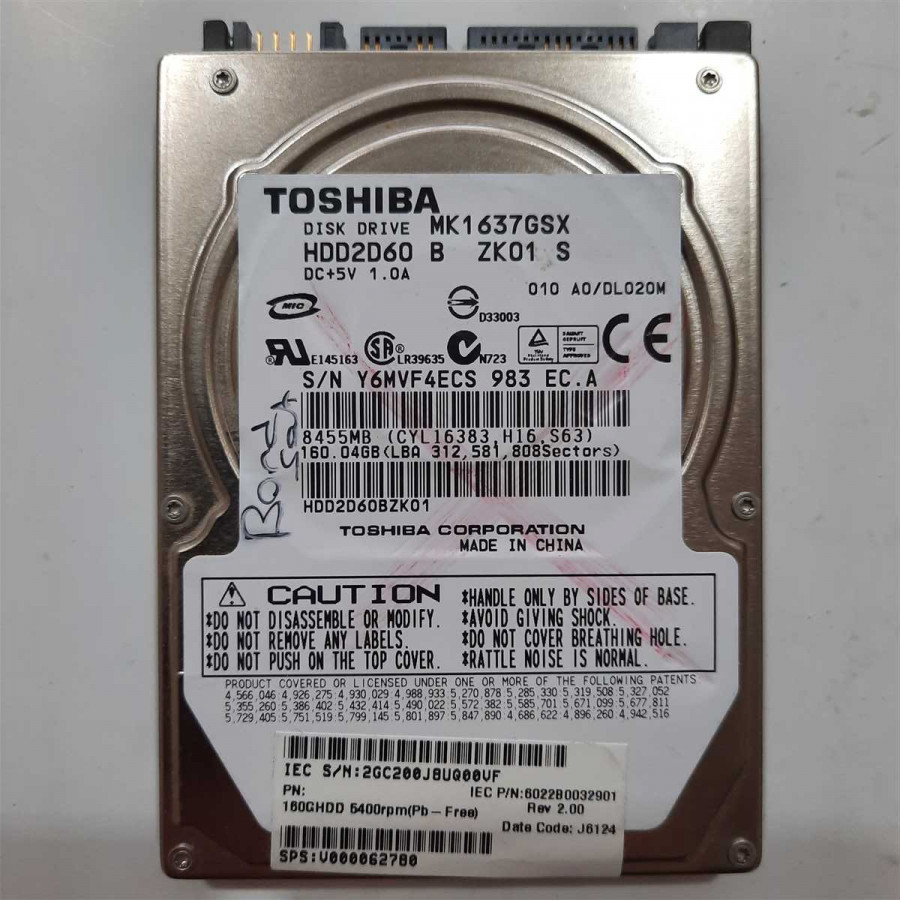 (Arızalı) - Toshiba, 160 GB, Model No - MK1637GSX, Sata Harddisk