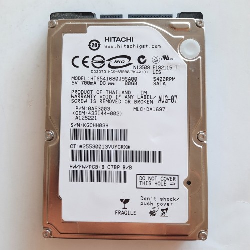 Hitachi, 80 GB, Model No - HTS541680J9SA00, Sata Harddisk