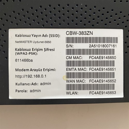 Netmaster Uydunet Docsis 3.0 Modem - CBW-383ZN
