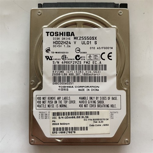 Toshiba, 250 GB, Model No - MK2555GSK, Sata Notebook Harddisk