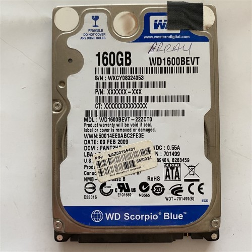 (Arızalı) - Western Digital, 160GB, Model No - WD1600BEVT, Sata Harddisk