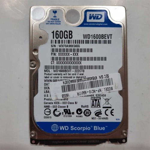 Western Digital, 160GB, Model No - WD1600BEVT, Sata Harddisk