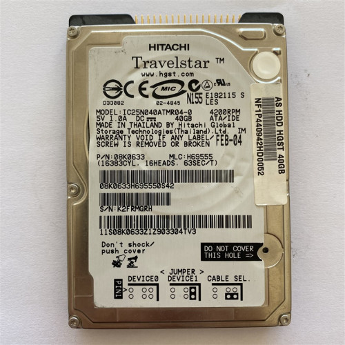 Hitachi Travelstar, 40 GB, Model No - IB25N040ATMR04-0, IDE Harddisk