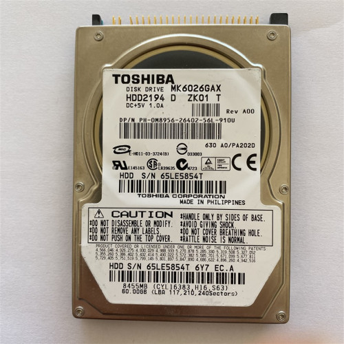 Toshiba, 60 GB, Model No - MK6026GAX, IDE Harddisk