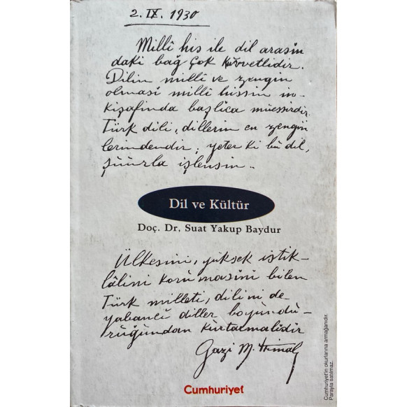 Dil Ve Kültür  Cumhuriyet Yayınları  22,50 TL - eskicievi.com'da