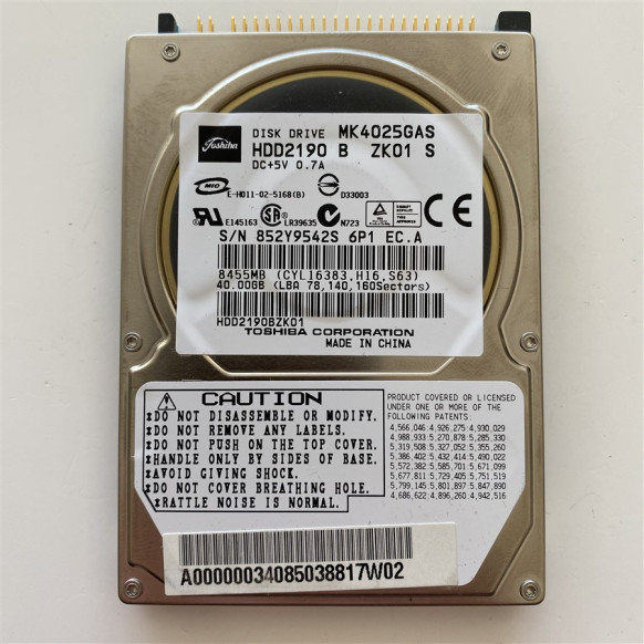 Toshiba, 40 GB, Model No - MK4025GAS, IDE Harddisk